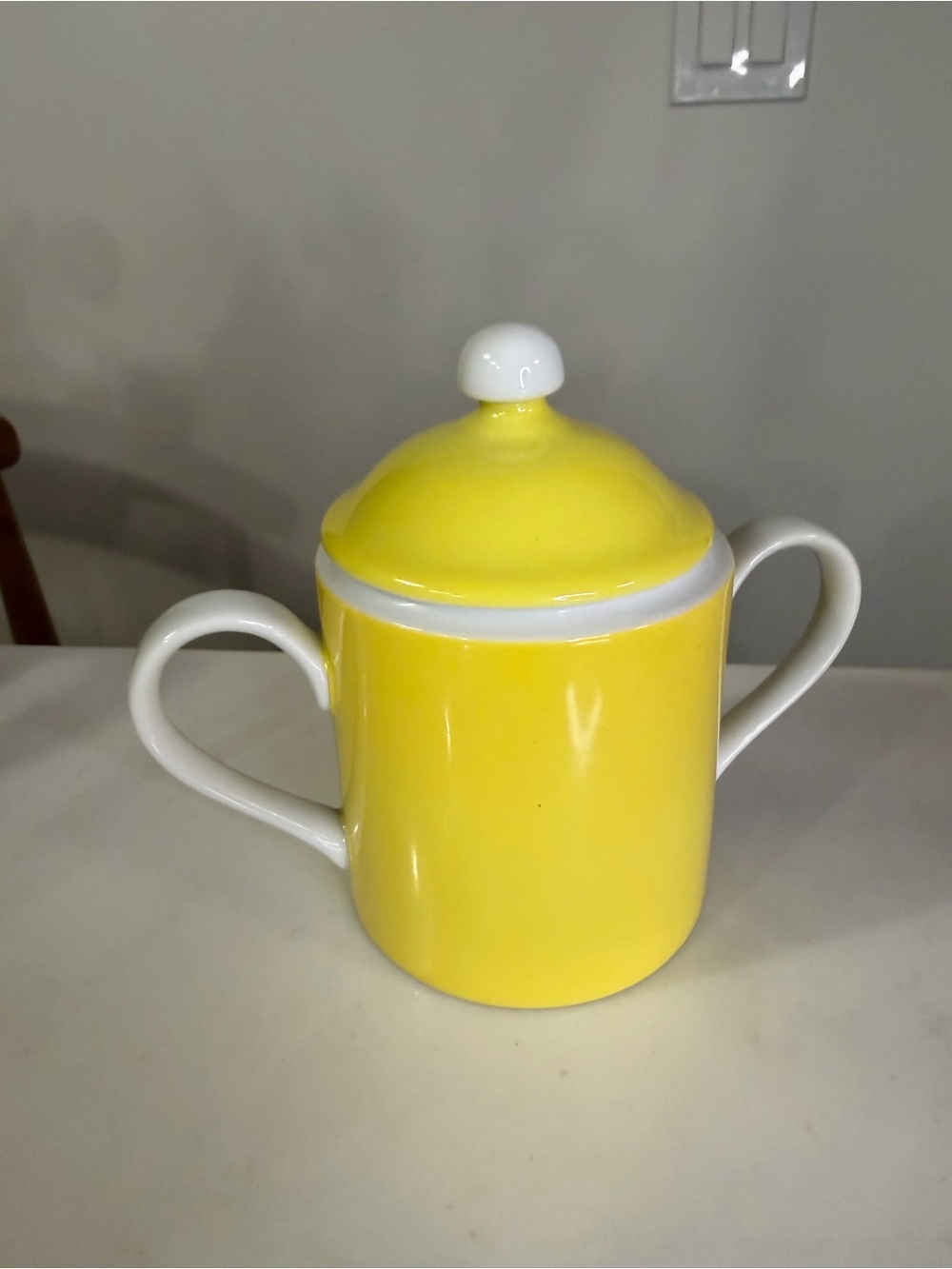 Fitz and Floyd 1975 MCM bright Yellow Ceramic Sugar Bowl with Lid Dual Handles - Picture 2 of 7